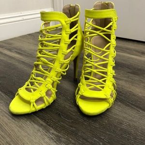 Neon Yellow Strappy Heels size 8